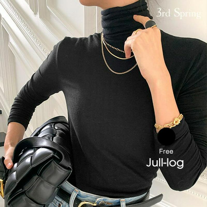 JULL-LOG(ジュローグ)くしゅタートルネックトップス【10/29up_go】【メール便】韓国 韓国ファッション　ハイネック　カットソー　タートルネック　トップス　冬　オフィスカジュアル　通勤　ナンニング レディース【5】