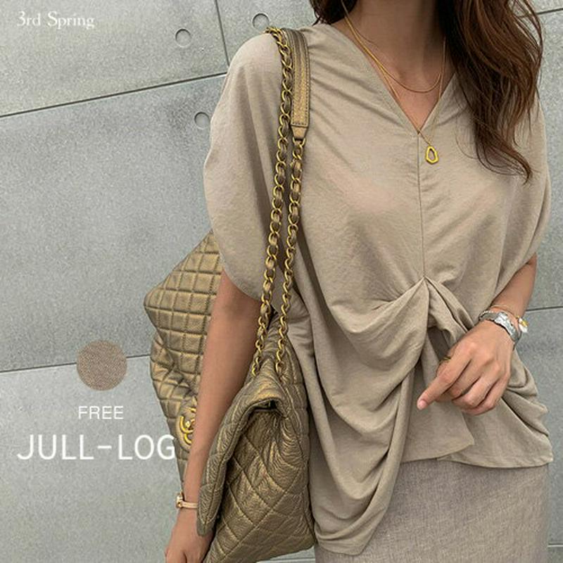 JULL-LOG(ジュローグ)くしゅドレープTシャツ【メール便】韓国 韓国ファッション デザインTシャツ フレンチスリーブ Tシャツ ドルマンスリーブ トップス 袖コンシャス ブラウス 通勤 夏 オフィスカジュアル ナンニング レディース【即納】 ★