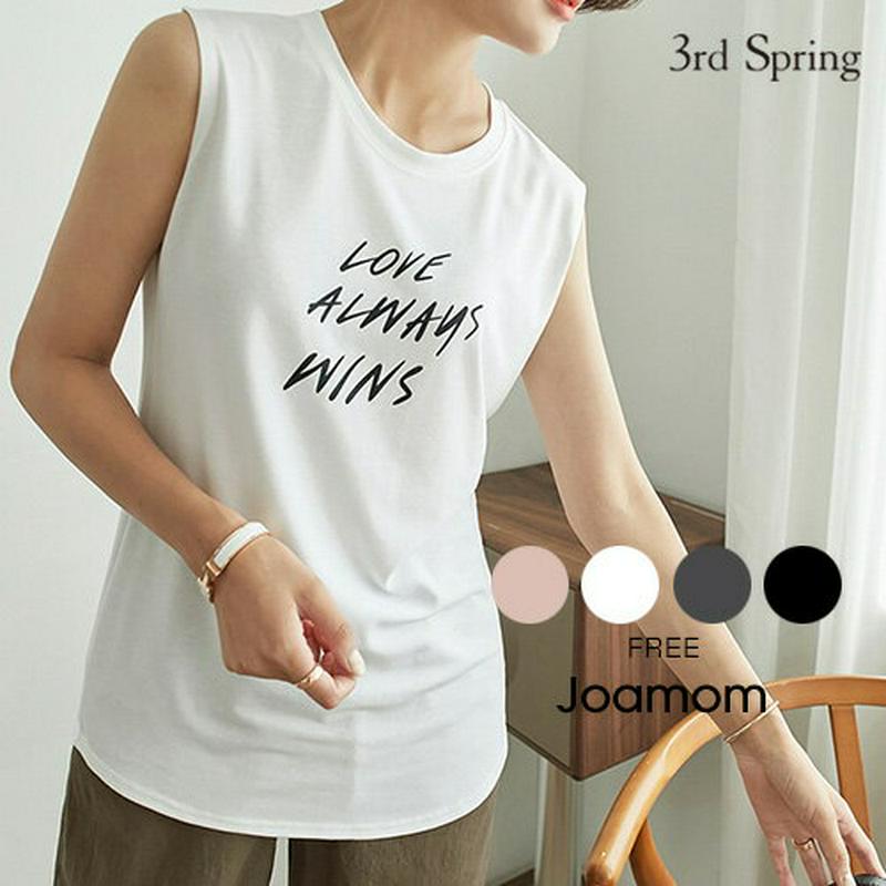 JOAMOM(ジョアマム)プリントスリーブレスラウンドTシャツ【7/15up_go】【メール便】韓国韓国ファッショントップスTシャツカットソー半袖ゆったり無地レディースファッション【即納】★☆