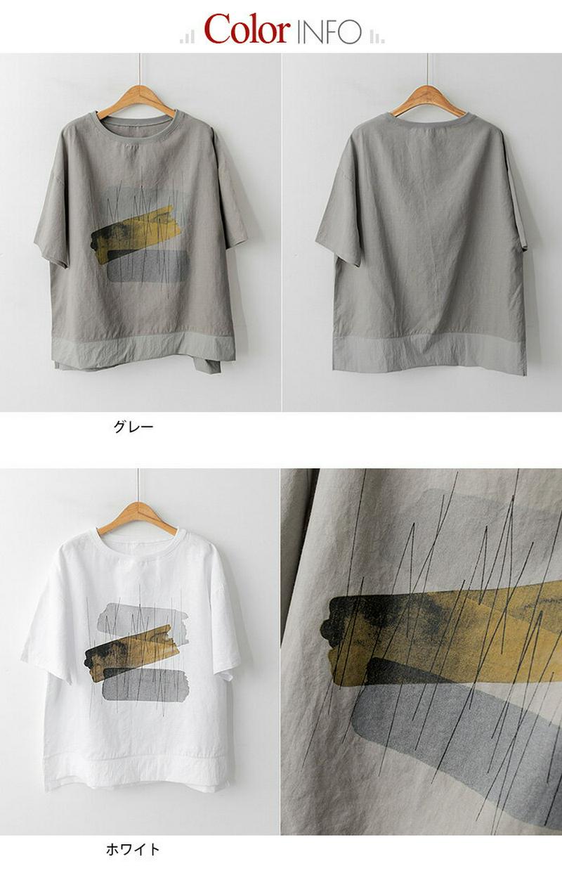 JOAMOM(ジョアマム)BIGシルエットリネンTシャツ【8/5up_go】【メール便】韓国 韓国ファッション　トップス Tシャツ BIG プリント リネン ルーズレディース ファッション【予】