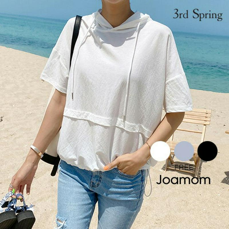 JOAMOM(ジョアマム)アノラックTシャツ【6/18up_go】【メール便】韓国 韓国ファッション　トップス tシャツ 半袖 夏 フード アノラック ワンマイルウェア レディース ファッション【即納】★