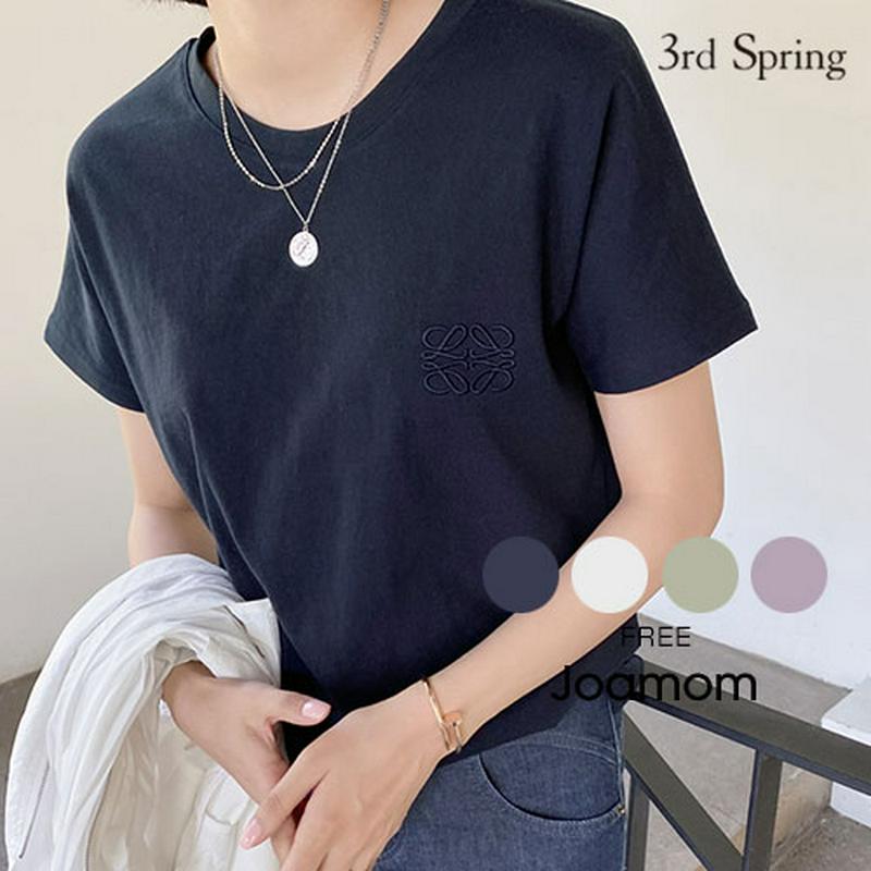 JOAMOM(ジョアマム)ワンポイント刺繍tシャツ 【メール便】韓国 韓国ファッション トップス 夏 tシャツ カットソー 半袖 無地 tシャツ ワンポイント ワンマイルウェア ルームウェア レディース ファッション【即納】 ★