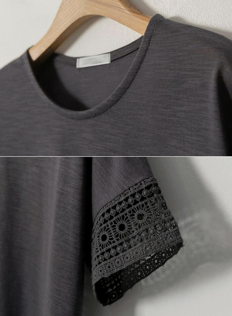JOAMOM(ジョアマム)袖パンチングtシャツ【メール便】韓国 韓国ファッション トップス tシャツ 半袖 夏 レース 無地 シンプル ゆったり ママ ママコーデ レディース ファッション【即納】 ★