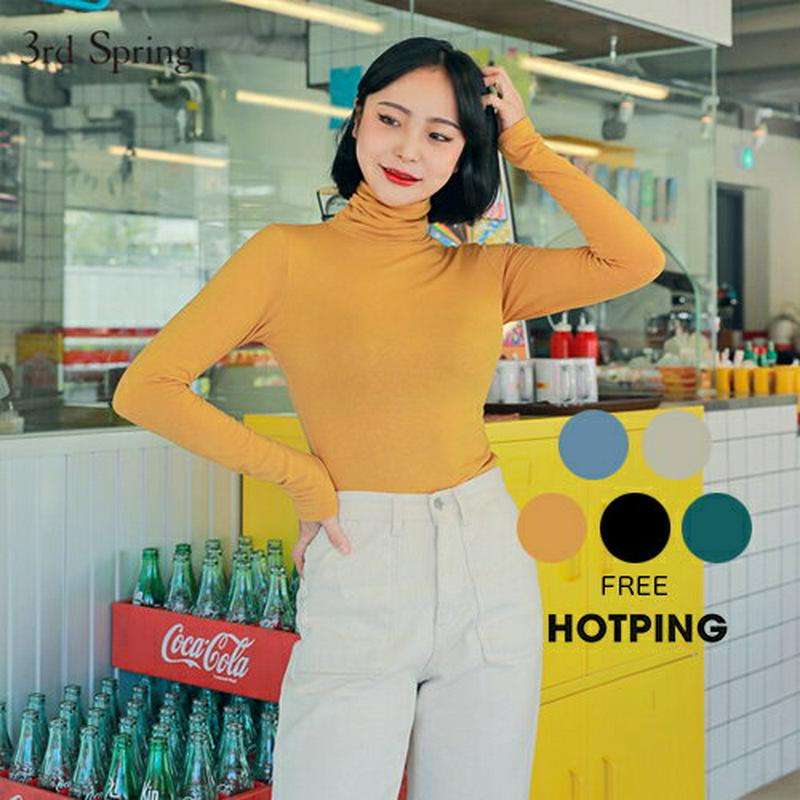 HOTPING(ホッピン)裏起毛タートルネック無地Tシャツ【11/6up_ka】 トップス tシャツ 長袖 ハイネック タートルネック インナーtシャツ レイヤード 裏起毛 tシャツ 【5】