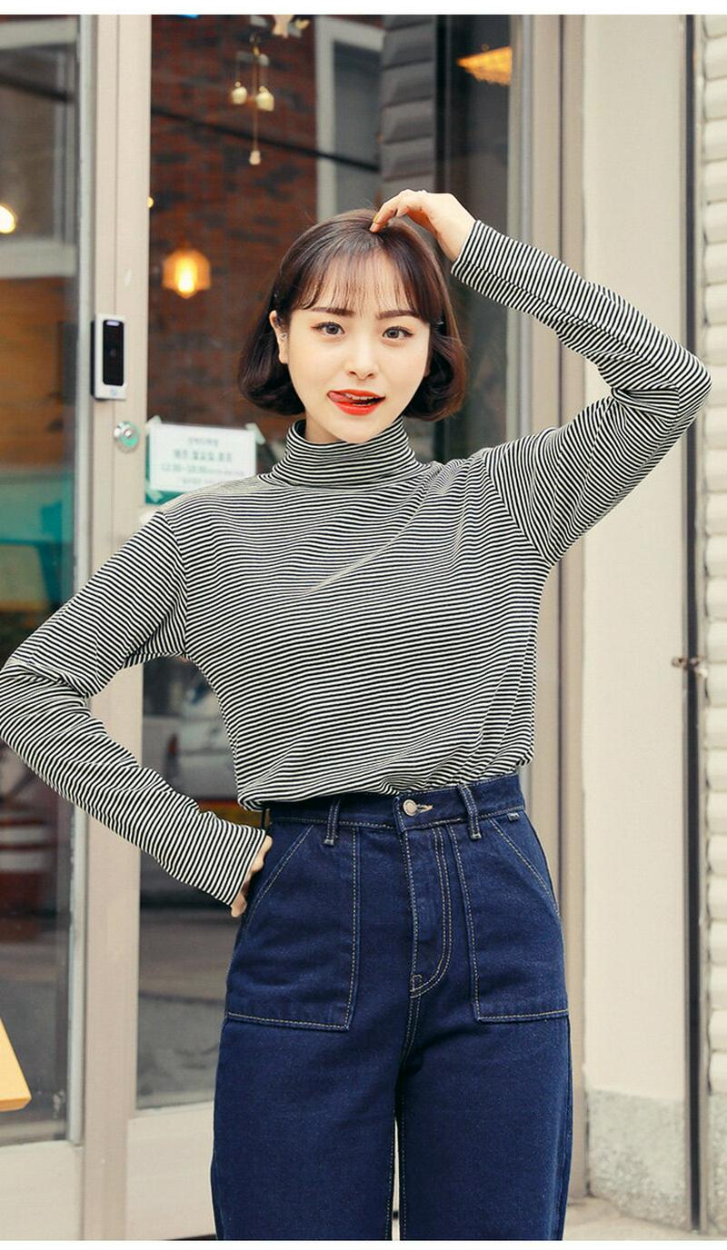 HOTPING(ホッピン)タートルネックボーダーTシャツ【10/16up_ka】 Tシャツ T ボーダー ハイネック タートルネック ブラック 【5】