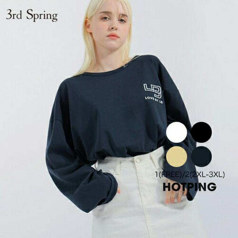 HOTPING(ホッピン)ルーズフィット長袖Tシャツ【10/15up_ka】 トップス tシャツ 長袖 ロンt ワンポイント ロゴ ロゴt 【5】