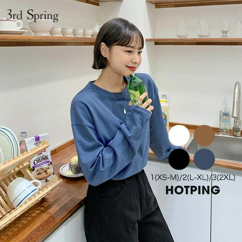 HOTPING(ホッピン)ルーズロングTシャツ【10/13up_ka】 Tシャツ T 長袖 無地T ブラウン ブルー ブラック アイボリー 【5】