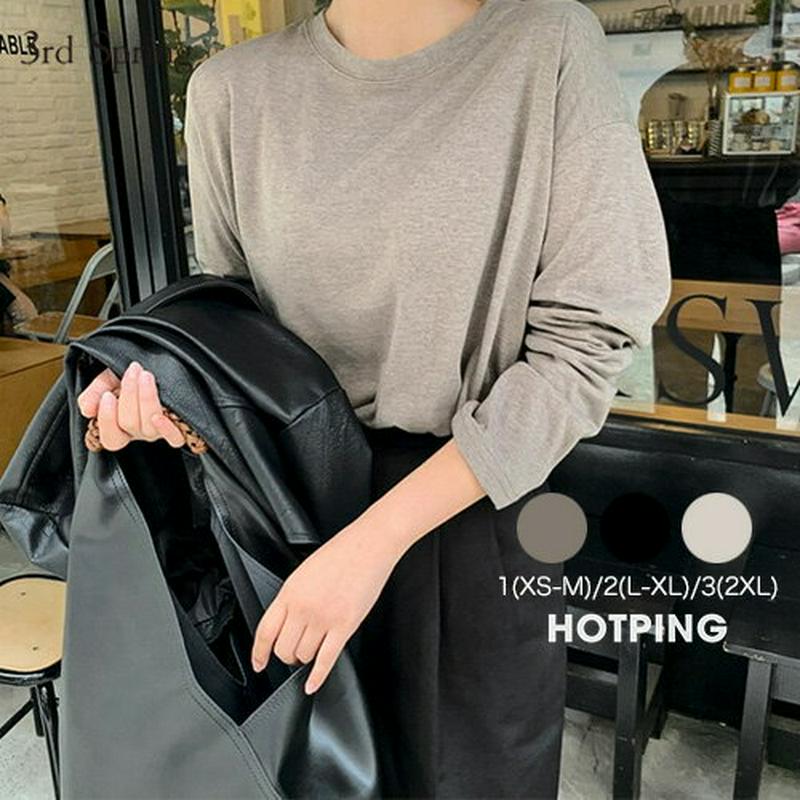 HOTPING(ホッピン)サイドスリットロングTシャツ【10/13up_ka】 トップス tシャツ 長袖 ロンt 無地 ゆったり 秋 【即納】 ★