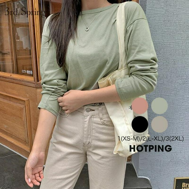 HOTPING(ホッピン)ドロショルルーズTシャツ【10/13up_ka】 トップス tシャツ 長袖 ロンt 無地 ゆったり 秋 【5】