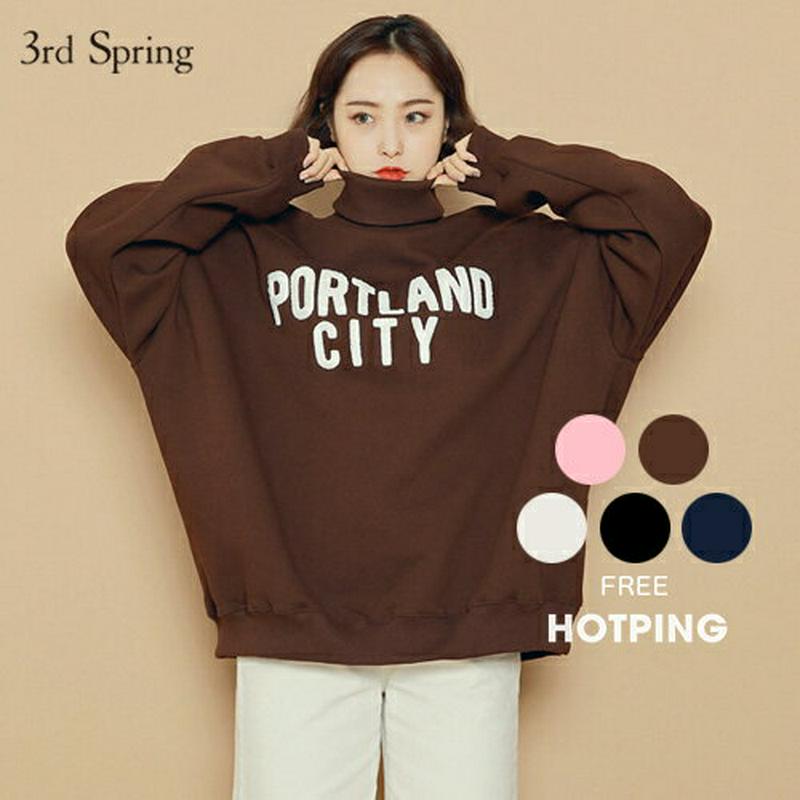 HOTPING(ホッピン)ボアロゴハイネックプルオーバー【10/9up_ka】 タートルネック ハイネック スウェット パーカー トレーナー プリント 起毛 裏起毛 ブラック ピンク ビッグ【5】
