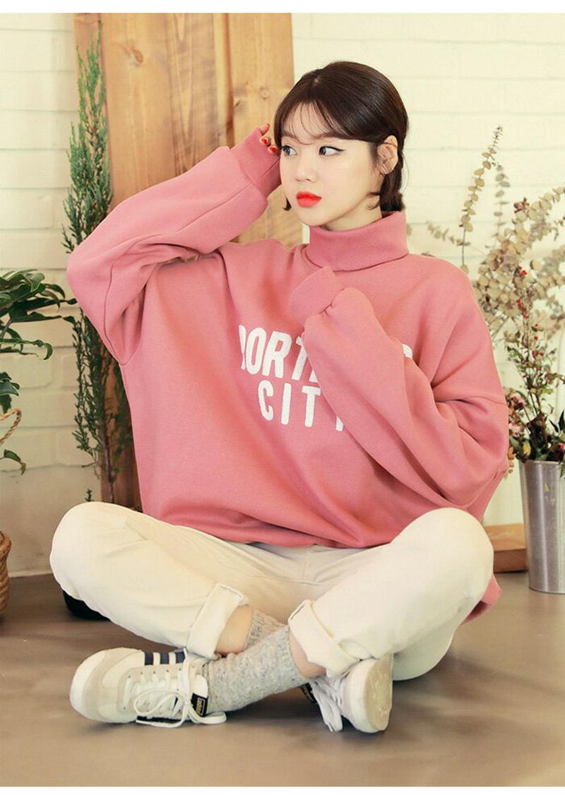 HOTPING(ホッピン)ボアロゴハイネックプルオーバー【10/9up_ka】 タートルネック ハイネック スウェット パーカー トレーナー プリント 起毛 裏起毛 ブラック ピンク ビッグ【5】