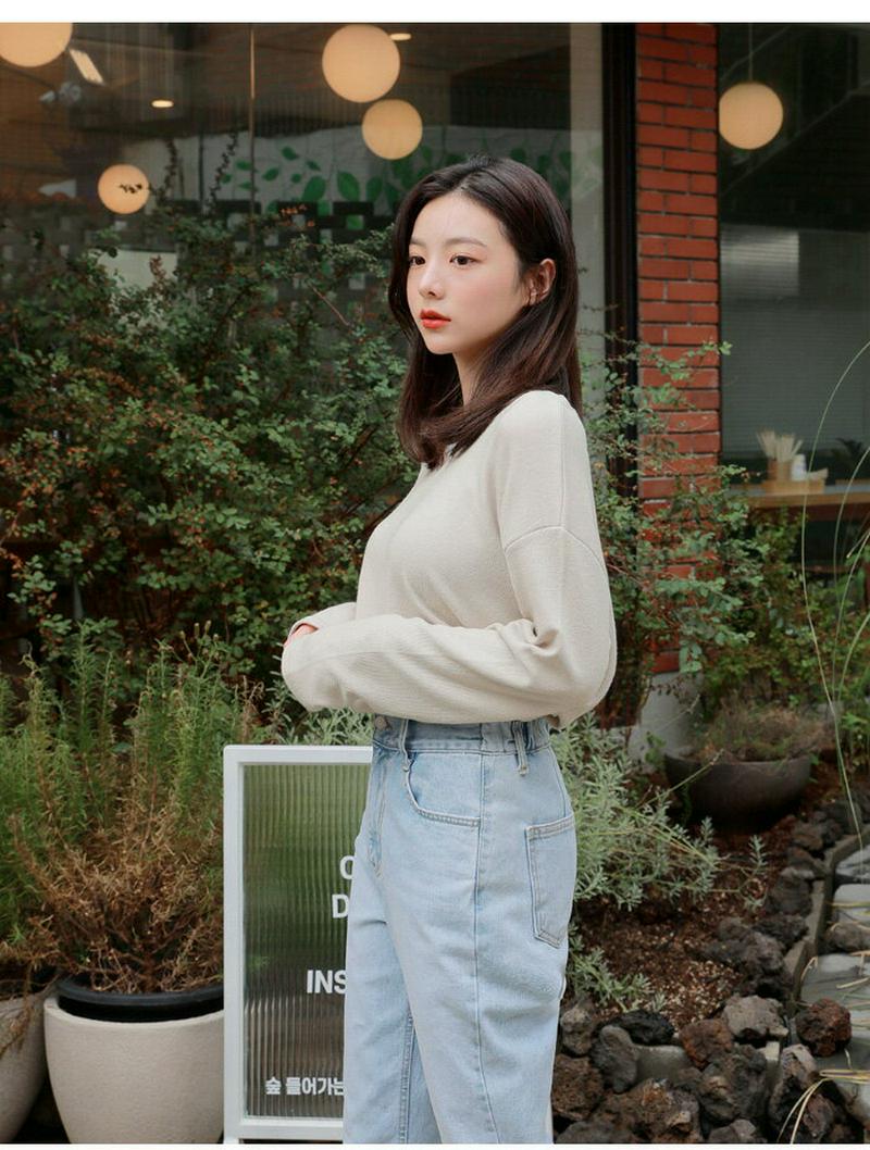 HOTPING(ホッピン)ドロップショルダーロングTシャツ【10/9up_ka】 ブラウン ブラック マスタード ライトベージュ T 長袖 ラウンドネック レーヨン 無地【5】