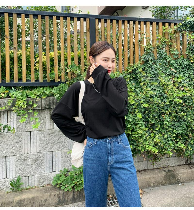 HOTPING(ホッピン)レーヨン混バルーンスリーブTシャツ【10/9up_ka】 バルーンスリーブ 長袖 Tシャツ レーヨン T ブラック トレーナー スウェット 【5】