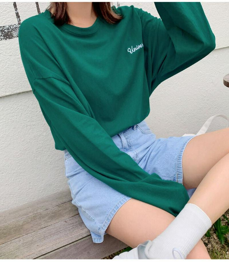 HOTPING(ホッピン)レタリング刺繍ロングTシャツ【10/7up_ka】 トップス tシャツ 長袖 ロンt オーバーサイズ ワンポイント tシャツ ロゴt【5】