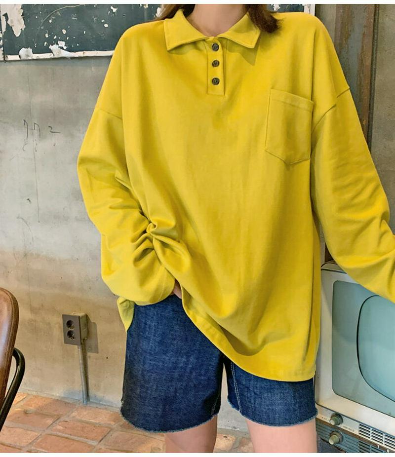 HOTPING(ホッピン)ワンポケットカラーロングTシャツ【10/7up_ka】 Tシャツ T 長袖 カラーTシャツ カラー クリム ベージュ ブラウン ブラック オーバーサイズ ポケット【5】