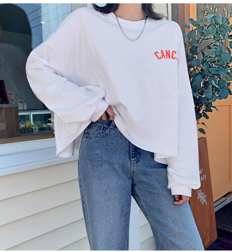 HOTPING(ホッピン)レタリングクロップドロングTシャツ 長袖 スウェード トレーナー T Tシャツ クロップドT バルーンスリーブ ブラック グリーン ホワイト イエロー プリント【9/10up_ka】【あす楽】