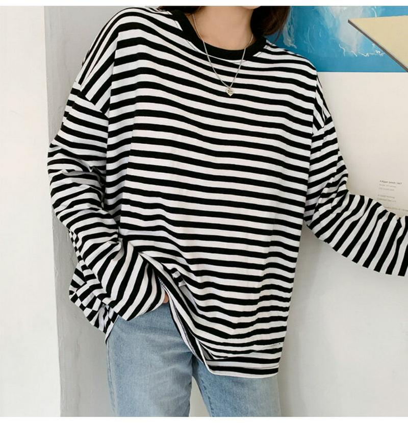 HOTPING(ホッピン)ドロップショルダーボーダーTシャツ【9/3up_ka】 Tシャツ ボーダー ボーダーT ビッグ オーバーサイズ 長袖 ブラック 【5】