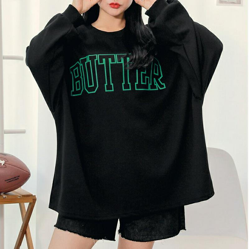 (HOTPING)BUTTERオーバーサイズスウェットオーバーサイズ スウェット Tシャツ トレーナー スウェット ブラック ホワイト グレー イエロー【あす楽】