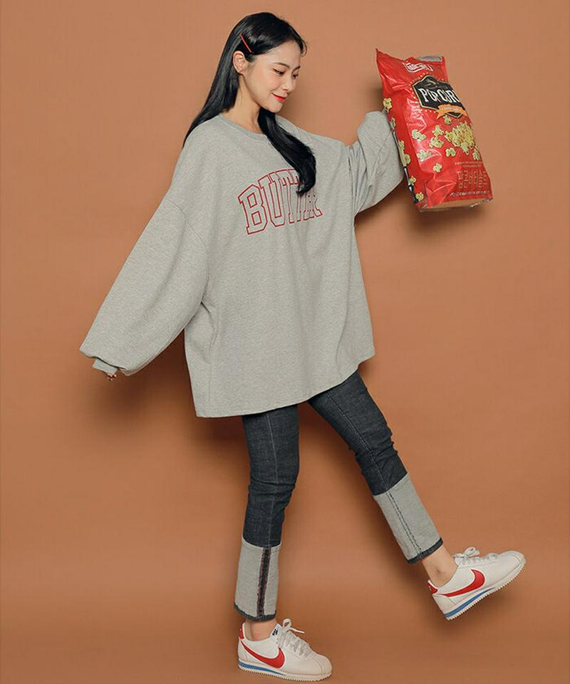 (HOTPING)BUTTERオーバーサイズスウェットオーバーサイズ スウェット Tシャツ トレーナー スウェット ブラック ホワイト グレー イエロー【あす楽】