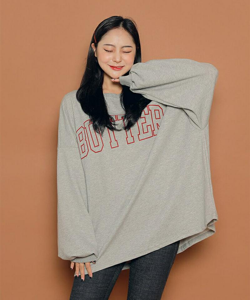 (HOTPING)BUTTERオーバーサイズスウェットオーバーサイズ スウェット Tシャツ トレーナー スウェット ブラック ホワイト グレー イエロー【あす楽】