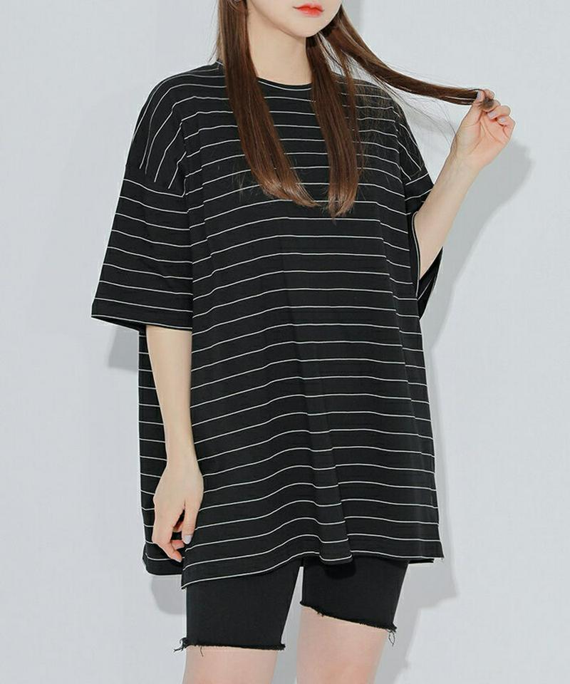 【SALE】HOTPING(ホッピン)配色ボーダールーズtシャツ tシャツ 半袖 ルーズ オーバーサイズ ボーダーT ピンク ソラ アイボリー ブラック ボーダー 【即納】【メール便】