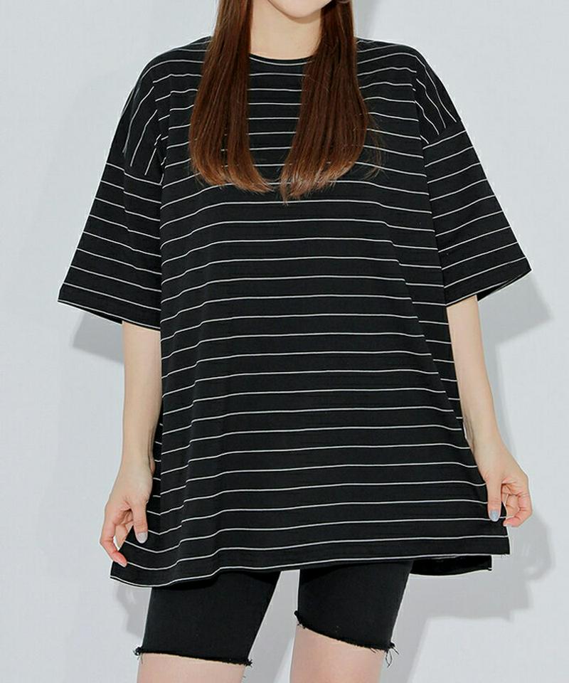【SALE】HOTPING(ホッピン)配色ボーダールーズtシャツ tシャツ 半袖 ルーズ オーバーサイズ ボーダーT ピンク ソラ アイボリー ブラック ボーダー 【即納】【メール便】