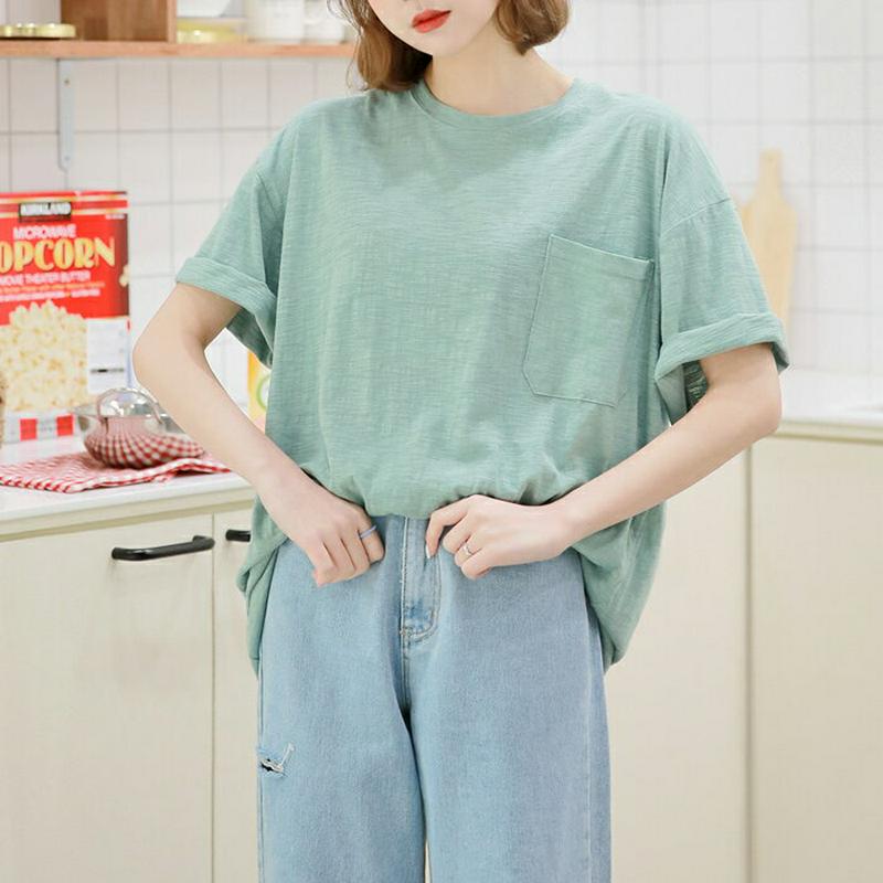 HOTPING(ホッピン)8ColorsワンポケットスラブTシャツ 【メール便】 T Tシャツ 半袖 ビッグ ポケット オーバーサイズ マスタード レッド ミント ベージュ ブラック ホワイト チャコール ブルー 【即納】【メール便】★