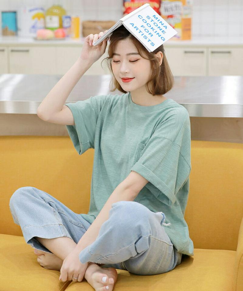 HOTPING(ホッピン)8ColorsワンポケットスラブTシャツ 【メール便】 T Tシャツ 半袖 ビッグ ポケット オーバーサイズ マスタード レッド ミント ベージュ ブラック ホワイト チャコール ブルー 【即納】【メール便】★