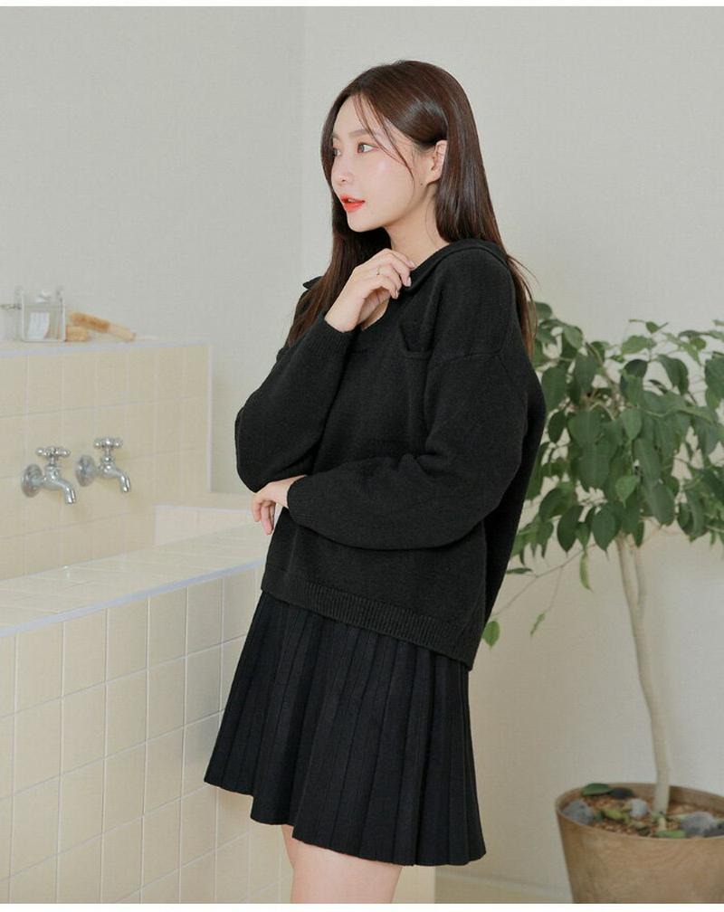 HOTPING(ホッピン)ハーフオープンカラーニット【10/7up_ka】 ルーズ T Tシャツ オープンカラー スキッパネック オレンジ アイボリー ブラック【5】
