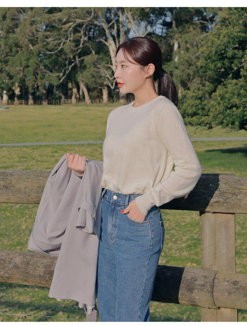 HOTPING(ホッピン)ウールミックスベーシックニット【10/9up_ka】 トップス ニット 長袖 カットソー ニットソー ニットtシャツ 柔らかニット【5】