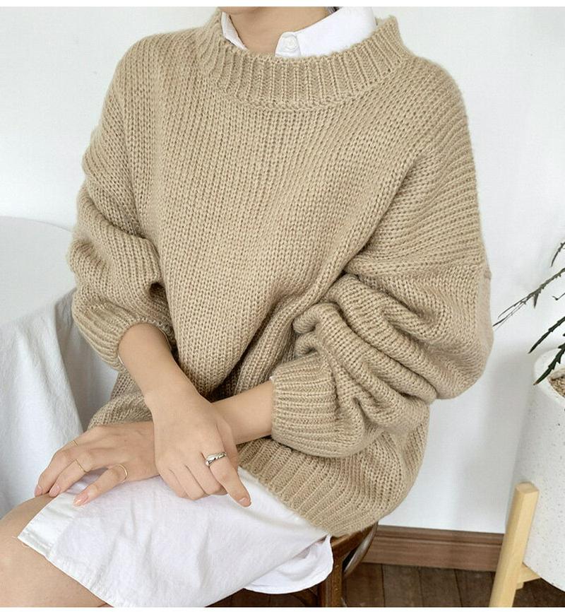 HOTPING(ホッピン)ルーズフィットニットプルオーバー【10/2up_ka】 ニット ラウンドネック ルーズフィット ニットプルオーバー ドロップショルダー ホワイト ブラック ミント ベージュ ライトティール【5】