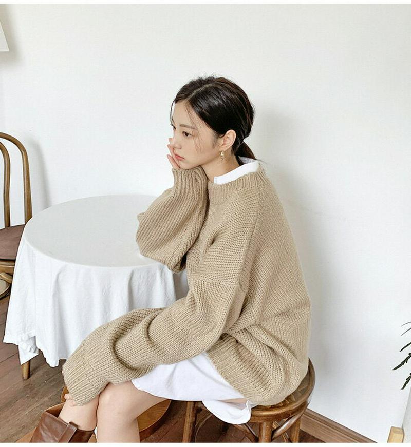 HOTPING(ホッピン)ルーズフィットニットプルオーバー【10/2up_ka】 ニット ラウンドネック ルーズフィット ニットプルオーバー ドロップショルダー ホワイト ブラック ミント ベージュ ライトティール【5】