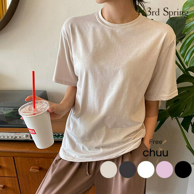 CHUU(チュー)コットンカラーTシャツ【7/7up_go】【メール便】韓国 韓国ファッション　Tシャツ　トップス　クルーネック　カラーTシャツ　半袖　ベーシック　シンプルレディース ファッション【即納】