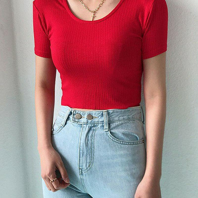 BRANDI(ブランディ)クロップ丈2wayボタンTシャツ【メール便】韓国 韓国ファッション クロップド丈 Uネック 2way Tシャツ インスタ インスタファッション SNSレディース ファッション【即納】 ★