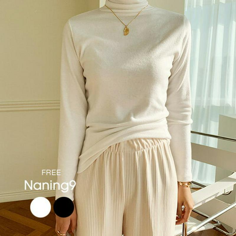 NANING9(ナンニング)タートルネック起毛長袖Tシャツ【11/20up_go】タートルネック　トップス　起毛　スリムフィット　カットソー　冬　オフィスカジュアル　長袖Tシャツ　ハイネック　【5】