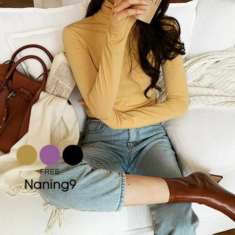 NANING9(ナンニング)タートルネックスリムフィット長袖Tシャツ【11/20up_go】タートルネック　トップス　スリムフィット　カットソー　冬　オフィスカジュアル　長袖Tシャツ　ハイネック　【5】