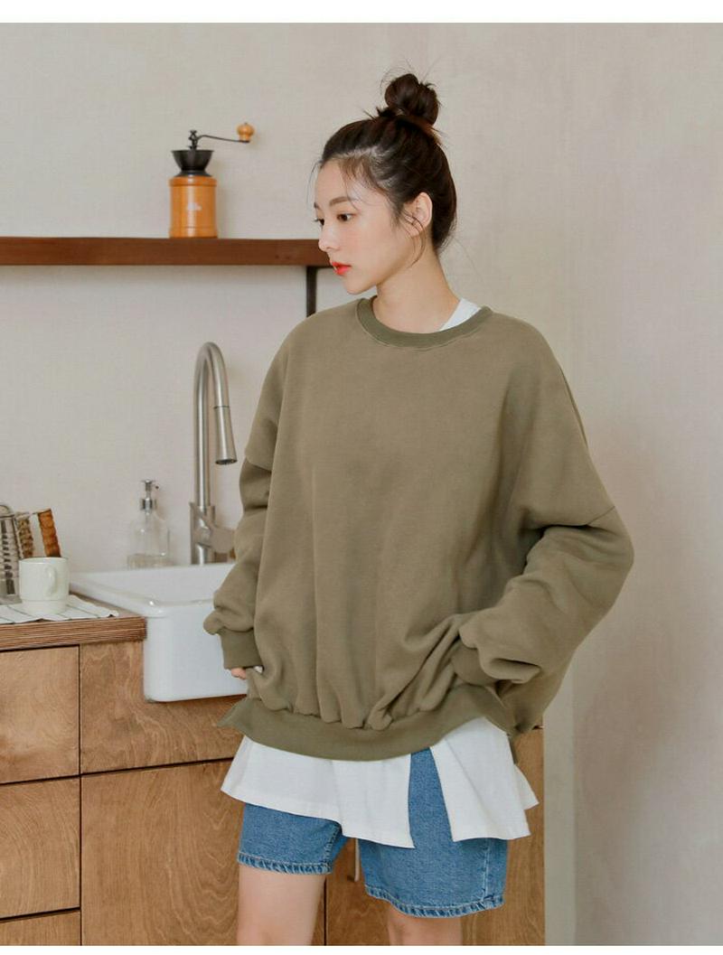 HOTPING(ホッピン)両起毛オーバーフィットプルオーバー【11/18up_ka】 トップス スウェット トレーナー 裏起毛 無地トレーナー オーバーサイズ スリット 【5】