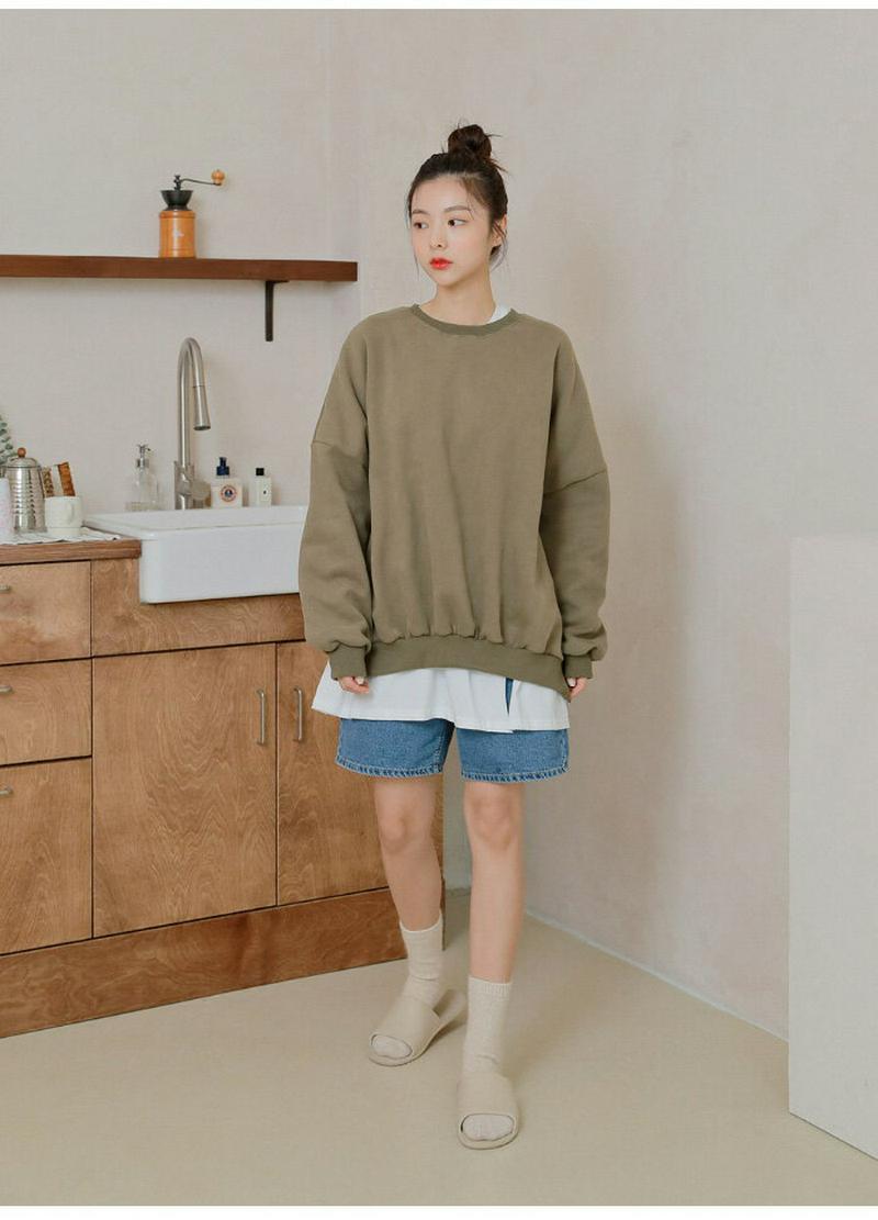 HOTPING(ホッピン)両起毛オーバーフィットプルオーバー【11/18up_ka】 トップス スウェット トレーナー 裏起毛 無地トレーナー オーバーサイズ スリット 【5】