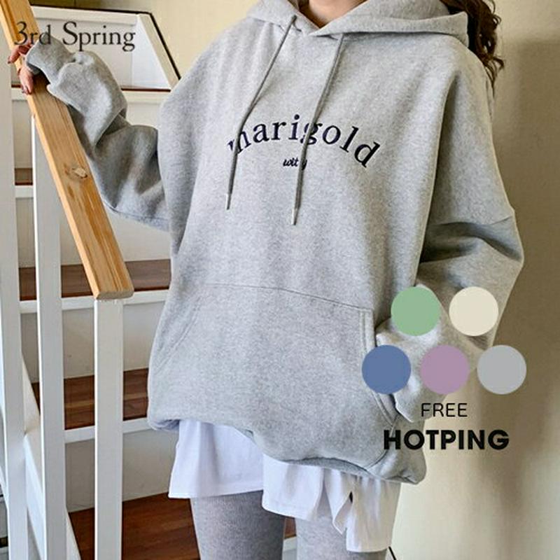 HOTPING(ホッピン)レタリング刺繍両起毛パーカー【11/18up_ka】 フード T Tシャツ 長袖 裏起毛 起毛 パーカー トレーナー グレー ブルー パープル 刺しゅう 刺? スウェット 【5】