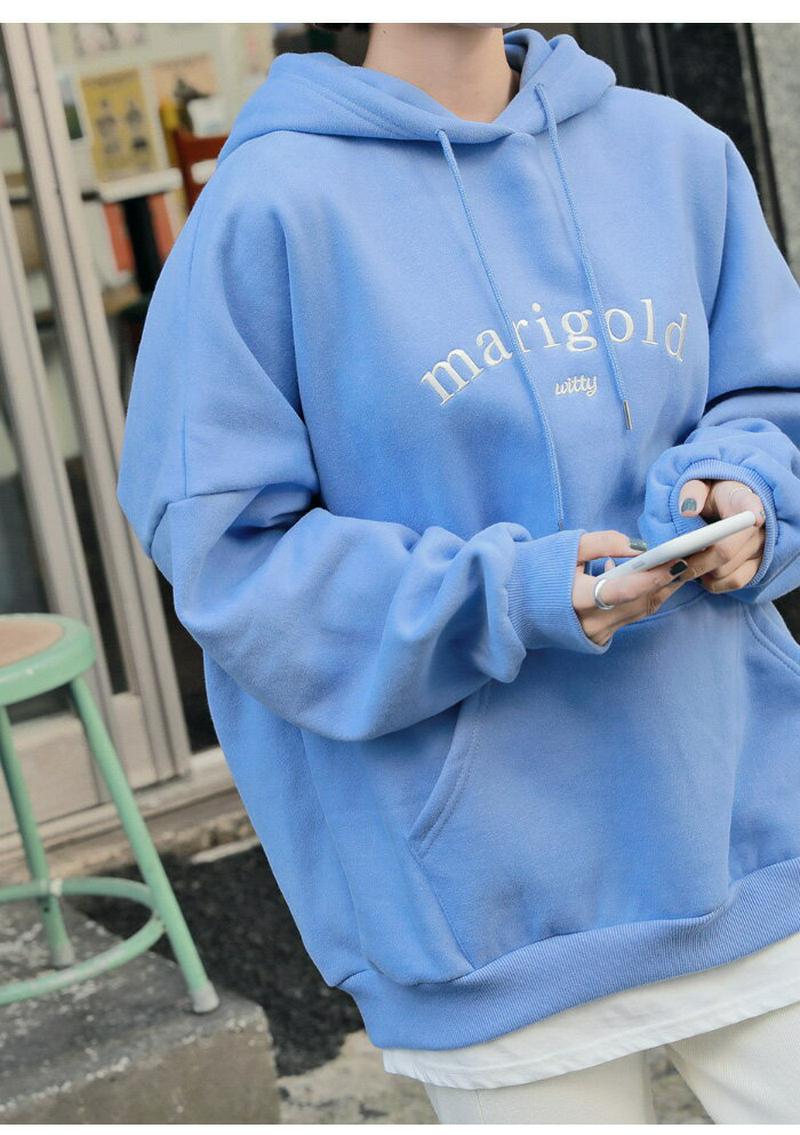 HOTPING(ホッピン)レタリング刺繍両起毛パーカー【11/18up_ka】 フード T Tシャツ 長袖 裏起毛 起毛 パーカー トレーナー グレー ブルー パープル 刺しゅう 刺? スウェット 【5】