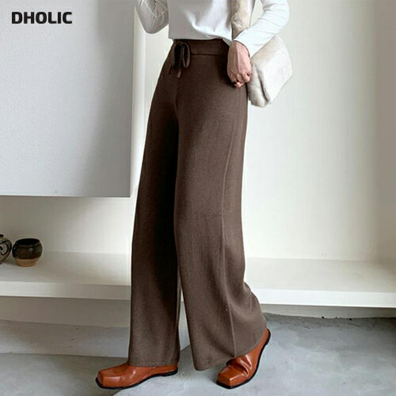 【只今10%OFF】カシミヤ混ワイドニットパンツ・全4色・65297 レディース 【pt】【韓国 ファッション ボトムス パンツ ロング ウエストゴム フルレングス 10分丈 十分丈 ワイド ストレート 無地 ニット カジュアル 秋 冬】【ハイホリHIHOLLI】