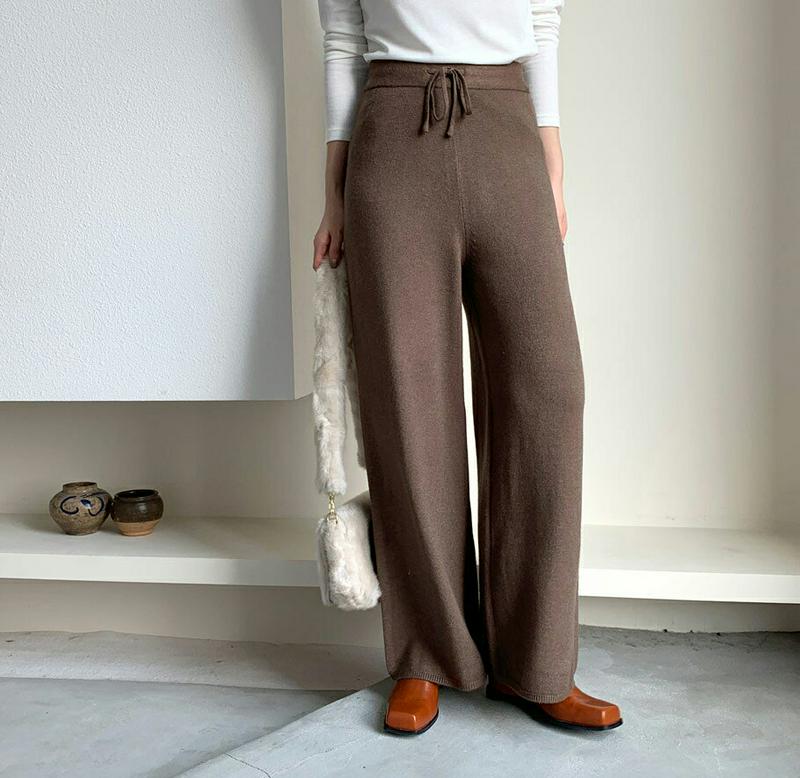 【只今10%OFF】カシミヤ混ワイドニットパンツ・全4色・65297 レディース 【pt】【韓国 ファッション ボトムス パンツ ロング ウエストゴム フルレングス 10分丈 十分丈 ワイド ストレート 無地 ニット カジュアル 秋 冬】【ハイホリHIHOLLI】