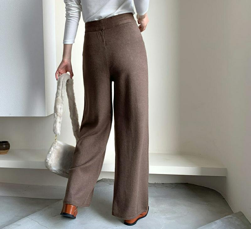 【只今10%OFF】カシミヤ混ワイドニットパンツ・全4色・65297 レディース 【pt】【韓国 ファッション ボトムス パンツ ロング ウエストゴム フルレングス 10分丈 十分丈 ワイド ストレート 無地 ニット カジュアル 秋 冬】【ハイホリHIHOLLI】