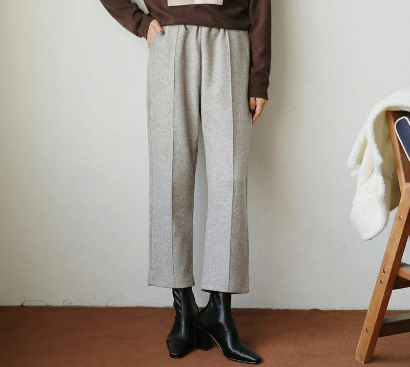 【只今10%OFF】ウエストゴムパンツ・全3色・b61136 レディース【pt】【韓国 ファッション ボトムス ズボン パンツ ワイドパンツ ワイド ストレート クロップド センタープレス ウエストゴム 楽ちん シンプル 単色 無地 カジュアル 大人 秋 冬】