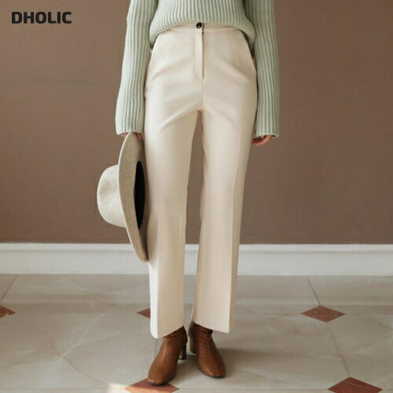 【只今10%OFF】裏起毛スリムスラックス・全2色・t61138 レディース【pt】【韓国 ファッション ボトムス ズボン パンツ ロングパンツ スラックス ロングスラックス スリム ストレート シンプル 単色 無地 カジュアル ベーシック 裏起毛 大人 上品 秋 冬】