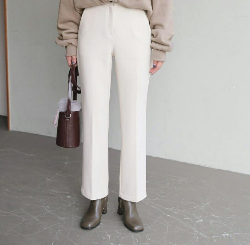 【只今10%OFF】裏起毛スリムスラックス・全2色・t61138 レディース【pt】【韓国 ファッション ボトムス ズボン パンツ ロングパンツ スラックス ロングスラックス スリム ストレート シンプル 単色 無地 カジュアル ベーシック 裏起毛 大人 上品 秋 冬】