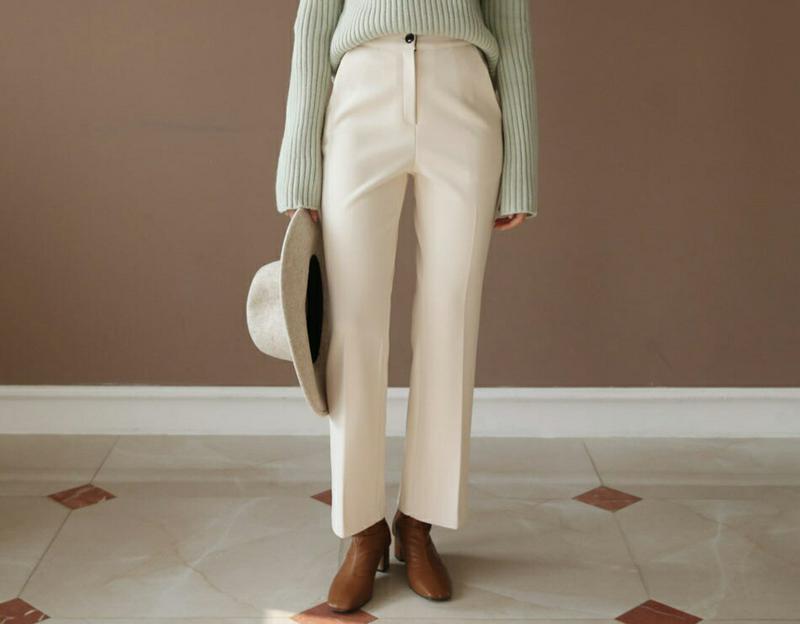 【只今10%OFF】裏起毛スリムスラックス・全2色・t61138 レディース【pt】【韓国 ファッション ボトムス ズボン パンツ ロングパンツ スラックス ロングスラックス スリム ストレート シンプル 単色 無地 カジュアル ベーシック 裏起毛 大人 上品 秋 冬】