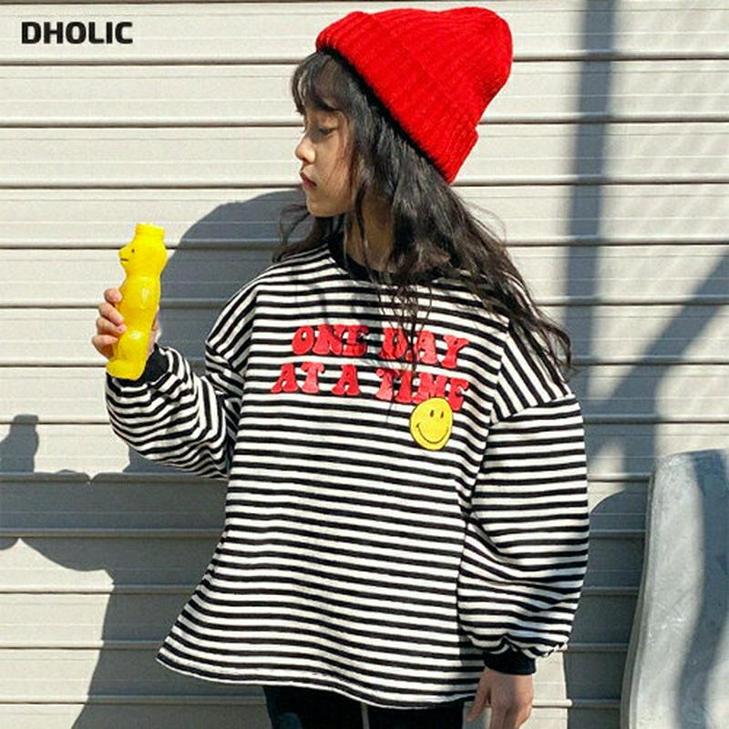 【キッズ20%OFF】スマイルボーダーTシャツ(junior)・u09212 キッズ【9~17才】【tops】【トップス Tシャツ 長袖 ボーダー 柄 スマイル ラフ カジュアル 女の子 男の子 秋 冬 韓国 韓国子供服 子供 こども 子供服 こども服】【KIDS】