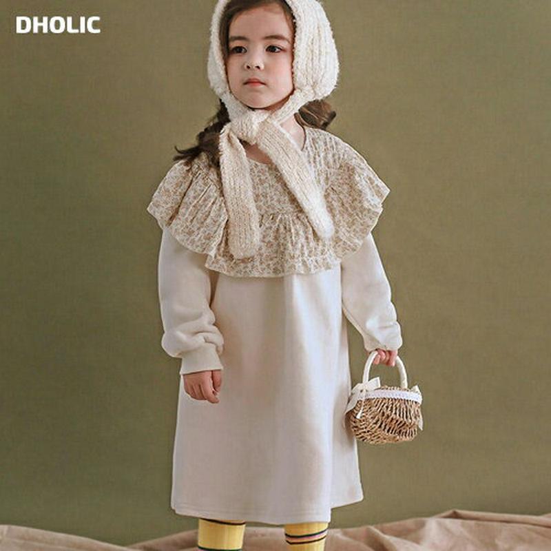 裏起毛フラワーカラーワンピース・p009229 キッズ【3~8才】【ops】【ワンピース ミディ丈 ミディワンピース 長袖 裏起毛 花柄 フラワー 可愛い かわいい フェミニン 女の子 秋 韓国 韓国子供服 子供 こども 子供服 こども服】【KIDS】