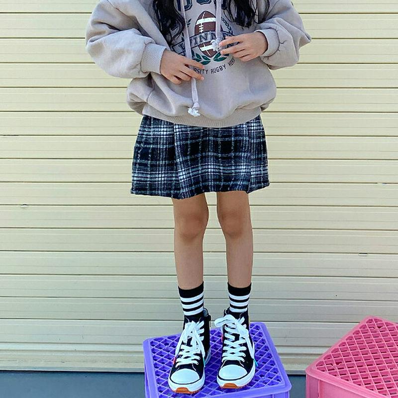 【キッズ20%OFF】起毛ダブルボタンチェックスカート(junior)・u09202 キッズ【9~17才】【sk】【スカート ミニスカート ショート丈 チェック柄 カジュアル ラフ 女の子 男の子 韓国 韓国子供服 子供 こども 子供服 こども服】【KIDS】